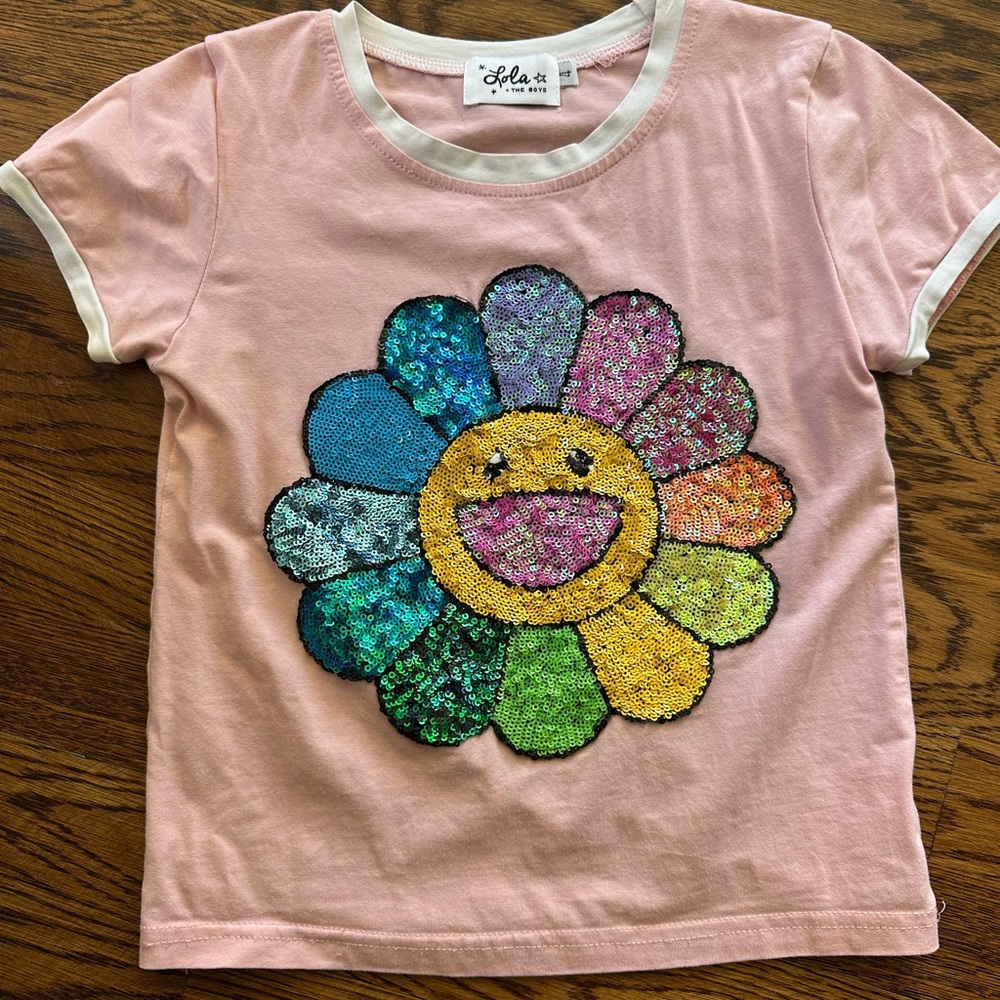 Lola + The Boys Pink Short Sleeve Tee with Cheerful Flower